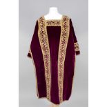 Lithurgical vestment for the Roman Catholic rite (chasuble), probably 19th century, dark wine-red