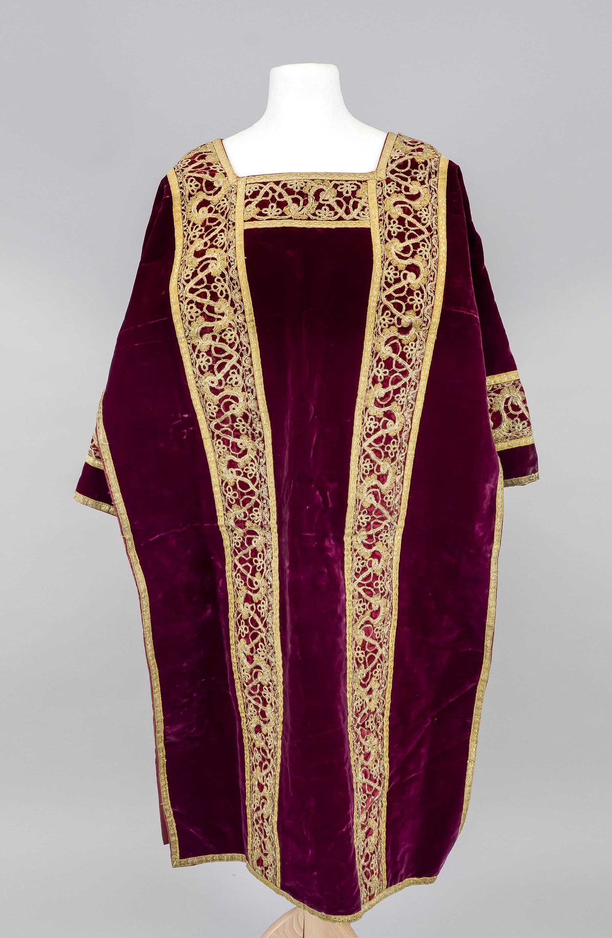 Lithurgical vestment for the Roman Catholic rite (chasuble), probably 19th century, dark wine-red