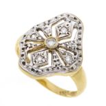 Art Deco-style ring GG/WG 585/000 with round faceted white gemstones, RG 56, 4.2 g