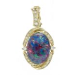 Opal-brilliant clip pendant GG 585/000 with an oval opal triplet 16 x 12 mm, 26 brilliant-cut