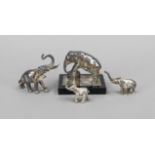 Four elephants, 20th century, 3x silver, various finenesses or tested, filled, l. up to 11.5 cm,