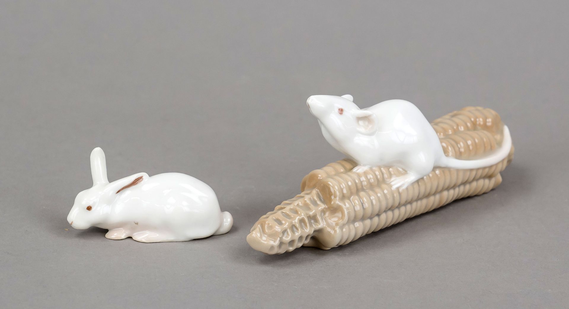 Mouse and rabbit, mouse on corncob, Royal Copenhagen, Denmark, wavy mark, mouse on corncob model