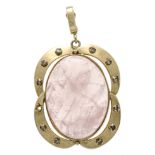 Rose quartz clip pendant GG 585/000 with an oval rose quartz cabochon 30 x 22 mm and 11 brilliant-