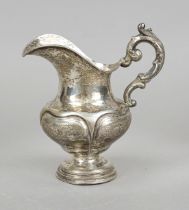 A Biedermeier cream jug, mid-19th century, unmarked, hallmarked silver, round base, bulbous body,