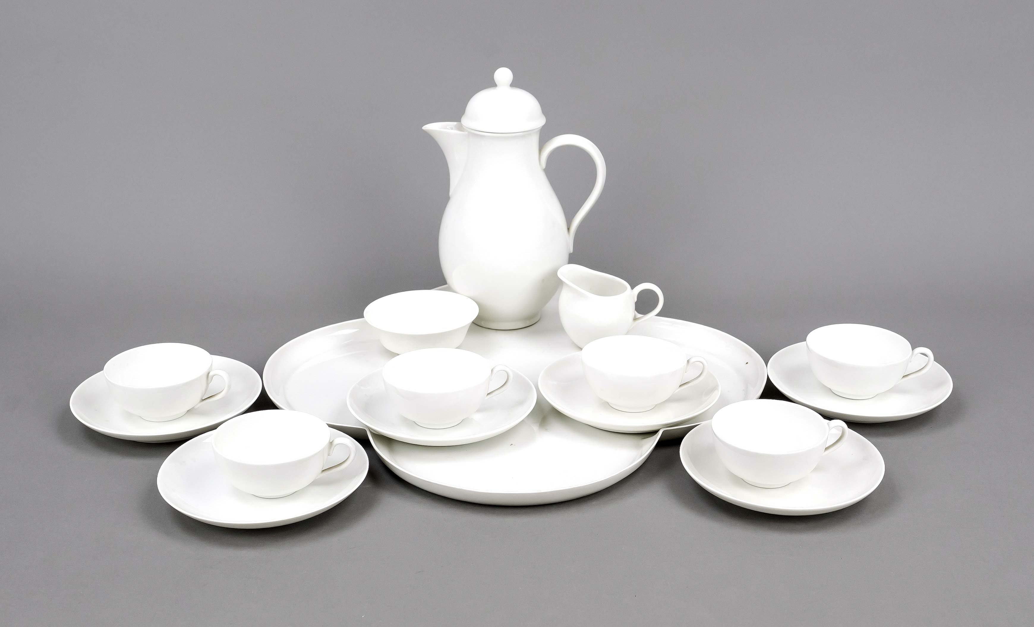 Mocha service for 6 persons, 15-piece, KPM Berlin, mark pre-1945, 2nd choice, white, 6 mocha cups