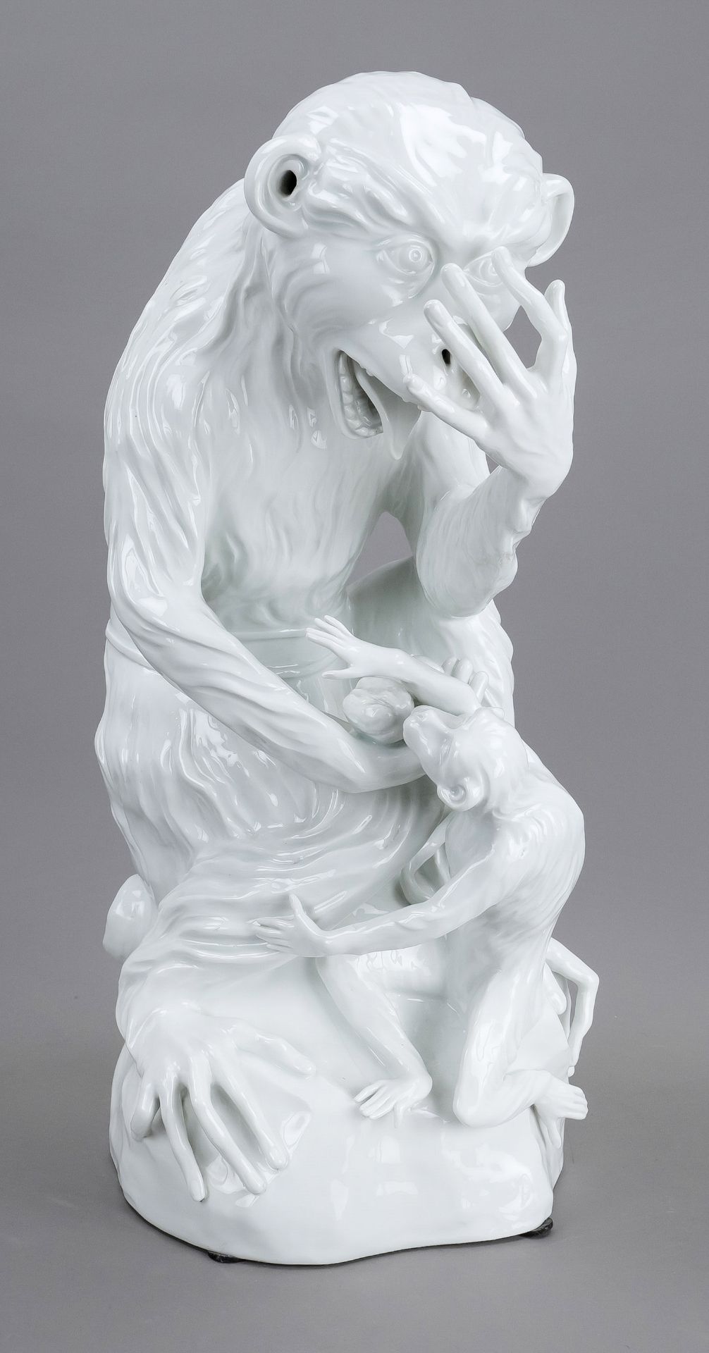 Monkey with young boy, Meissen, mark 1924-1934, designed by Johann Gottlieb Kirchner, model no.