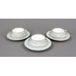 Three tea sets, 9 pieces, KPM Berlin, pre-1945 marks, 3x Burg Giebichenstein mark, 2nd choice, white