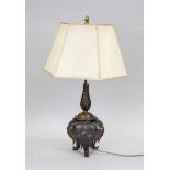 Lamp with elephant base, 20th century, bronze. Three elephant heads standing on their trunks,