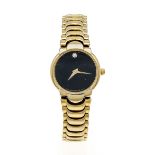 Longines ladies quartz watch, circa 2000, gold-plated with metal bracelet, black dial with diamond