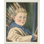 Anonymous artist c. 1930, Portrait of a boy in an Indian costume, oil on canvas, unsigned, small