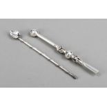 Two pieces for mate tea, 20th century, silver tested, bombilla, l. 21.5 cm and spoon, l. 22.5 cm,