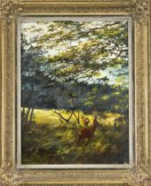 Walter Klinkert (1901-1959), Forest with Deer, oil on plywood, signed lower left, 40 x 30 cm, framed
