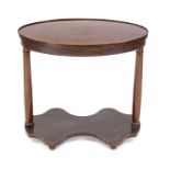 Oval side table, c. 1900, mahogany, curved base, frame with veneer damage, 78 x 80 x 41 cm