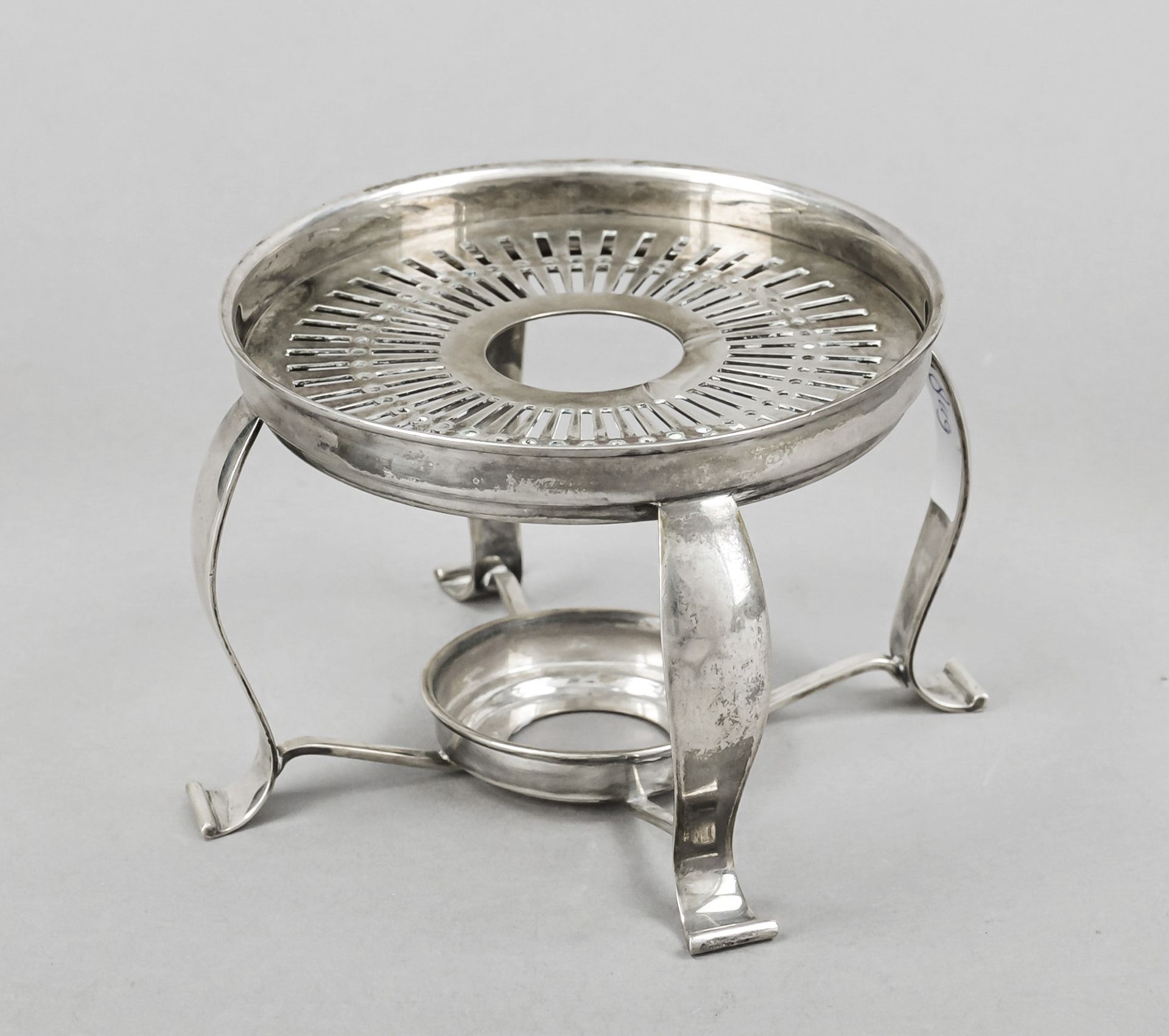 Round teapot, Netherlands, 2nd half 20th century, silver 835/000, on 4 curved handles, smooth