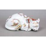 Sleeping cat, Japan (probably Satsuma) 1st half 20th century, polychrome and gold painted, l. 36 cm