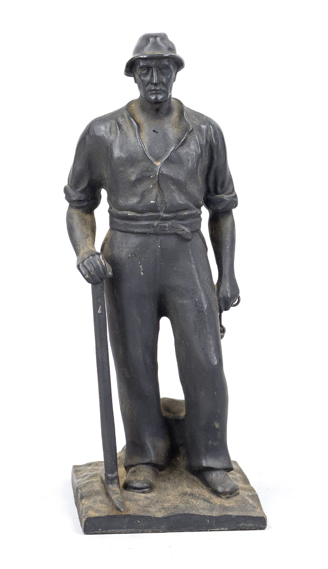 Anonymous sculptor 1st half 20th century, standing miner with pickaxe, cast iron, indistinctly