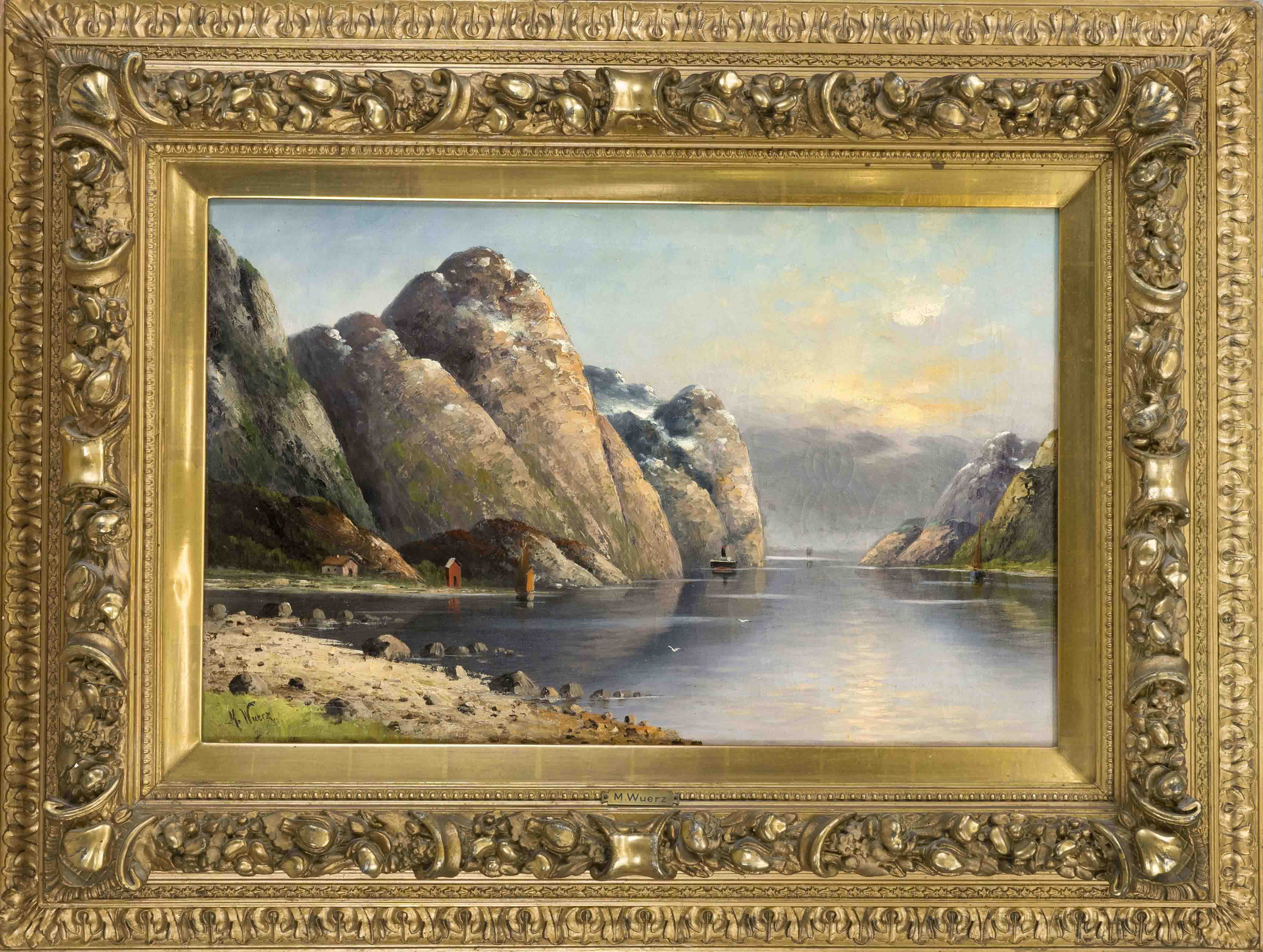 M. Wuerz, landscape painter late 19th century, View of a Norwegian fjord, oil on canvas, signed