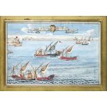 Anonymous 18th century marine painter, Encounter of Maltese and Turkish battleships off a coast,