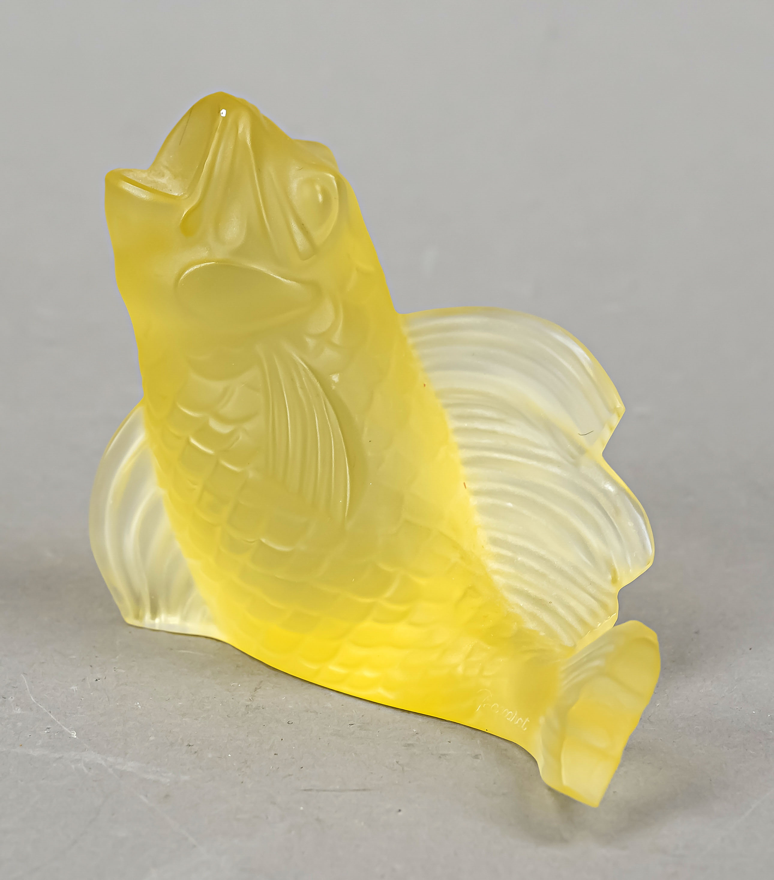 Fish, France, 2nd half 20th century, Baccarat, clear and yellow glass, etched signature on base,