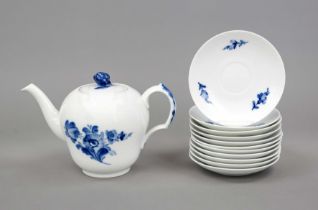Teapot and 11 saucers, Royal Copenhagen, Denmark, various marks after 1958, mostly 1st choice, Ozier