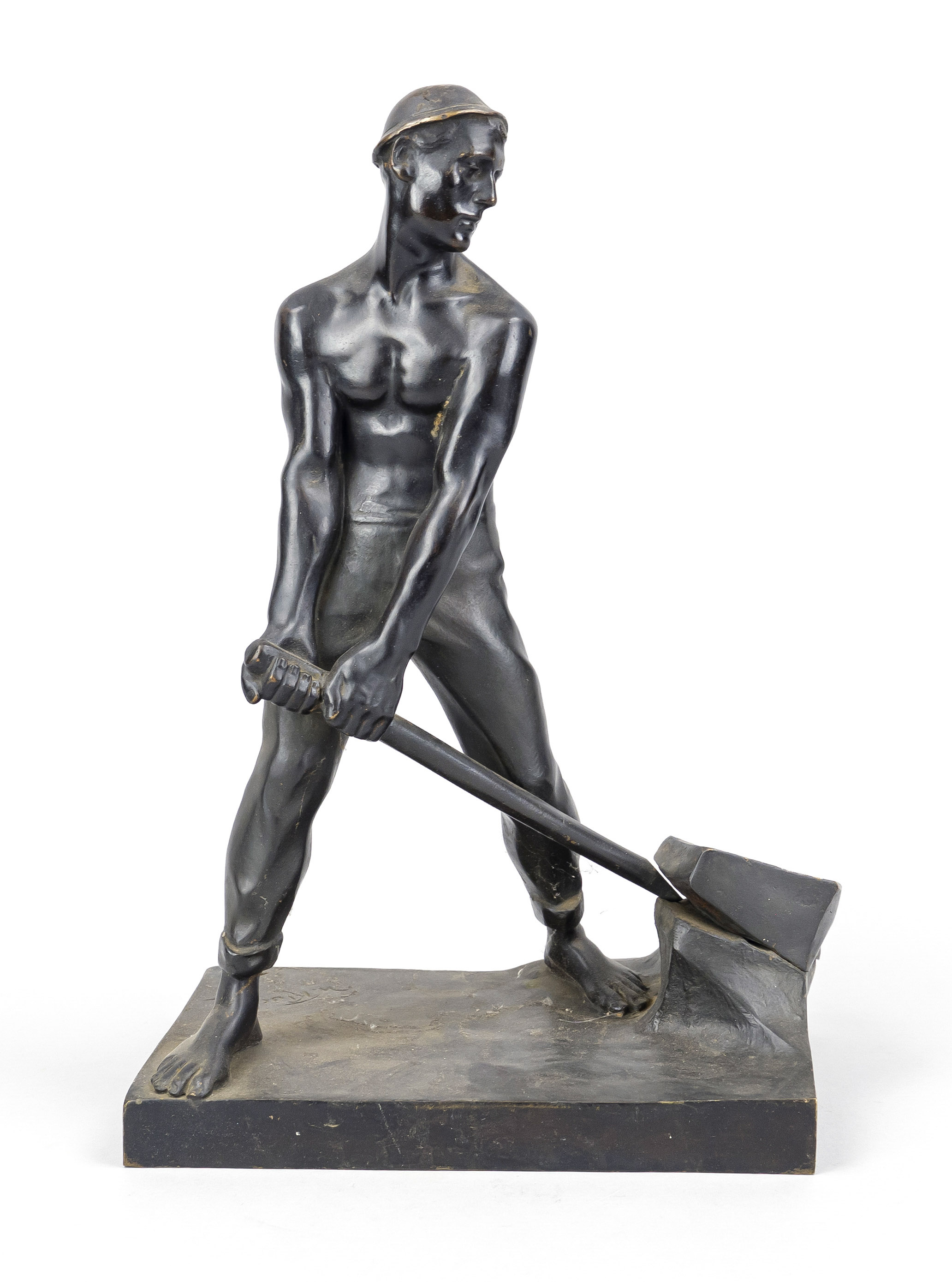 W. Kluck, sculptor 1st half 20th century, miner splitting a boulder, dark patinated bronze, signed