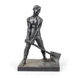 W. Kluck, sculptor 1st half 20th century, miner splitting a boulder, dark patinated bronze, signed