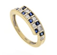 Sapphire diamond ring GG/WG 585/000 with 8 round faceted sapphires 2.0 mm and 8 octagonal
