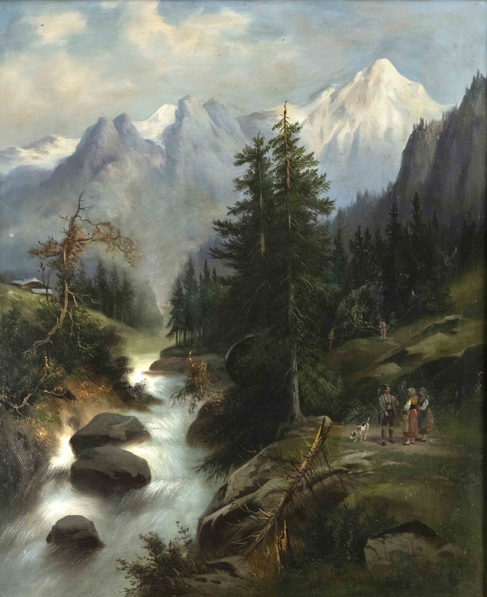 Hans Emil Andreas Jahn (1834-1902), two alpine landscapes with staffage figures, oil on canvas, - Image 2 of 2