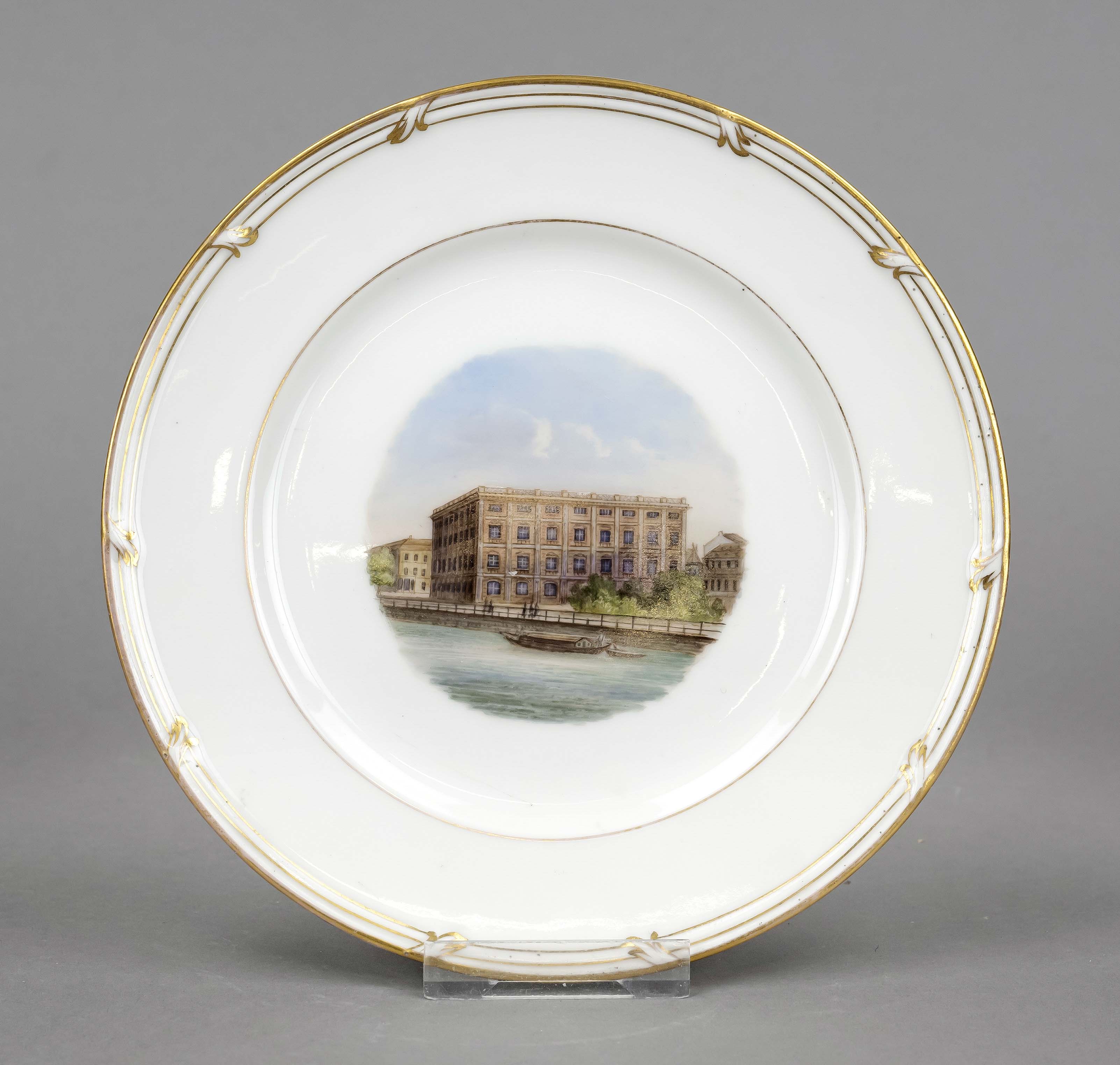 View plate, KPM Berlin, Pfennig mark 1849-1870, in the mirror view of the Bauakademie in Berlin,