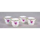 Four cachepots, Herend, 2nd half of the 20th century, Apponyi decoration in purple, gold staffage,
