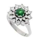 Emerald-brilliant ring WG 750/000 with a very good round faceted emerald 0.42 ct in a fine green