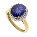 Harry Ivens DeLuxe tanzanite ring GG 585/000 with an oval briolette-cut faceted tanzanite 5.12 ct in