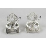 Pair of salvers, 20th century, made of filigree silver wires, complete with glass inserts, h. 6.5