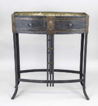 Art deco jardiniere, 1920s, marbled sheet iron with ornamented brass fittings on 4 legs with