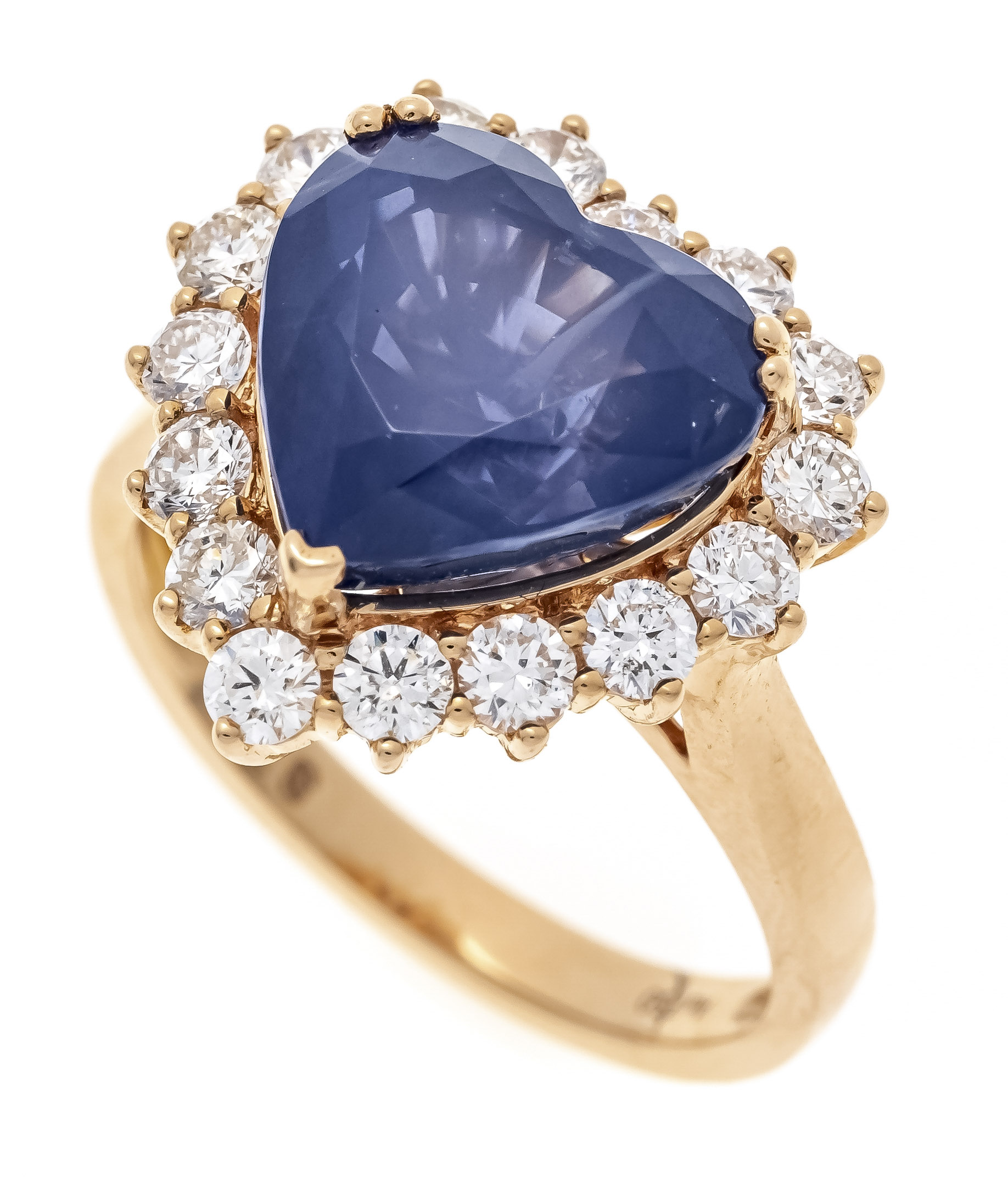 Sapphire brilliant-cut diamond ring RG 750/000 with a rare, very fine heart-cut faceted sapphire 7.