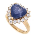 Sapphire brilliant-cut diamond ring RG 750/000 with a rare, very fine heart-cut faceted sapphire 7.