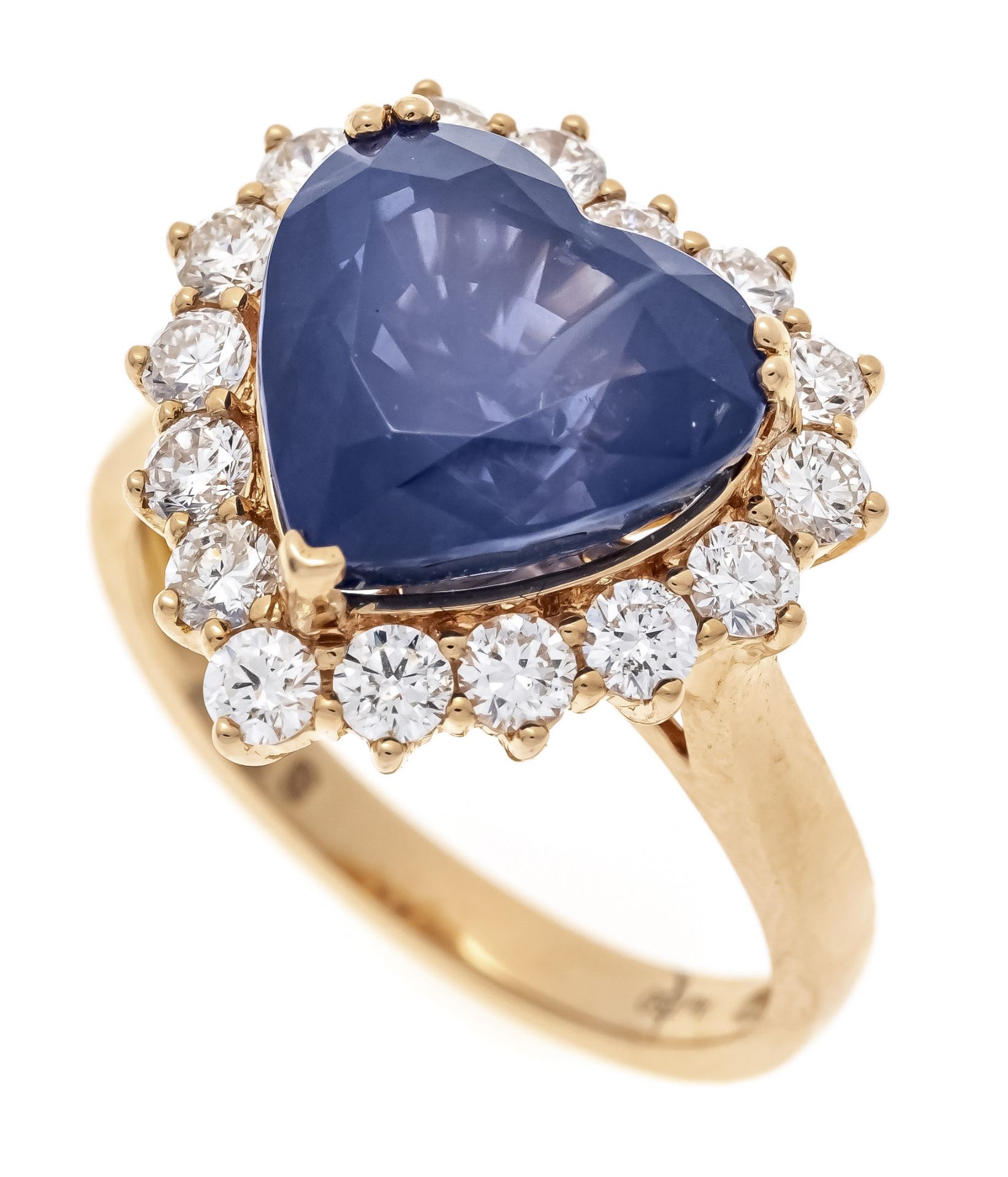 Sapphire brilliant-cut diamond ring RG 750/000 with a rare, very fine heart-cut faceted sapphire 7.