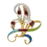 Enamel diamond brooch/pendant GG 585/000 in the shape of a lily with colorful enamel and 16