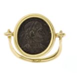 Coin ring GG 750/000 unmarked, tested, with embossing of a Roman coin, RG 55, 8.2 g, goldsmith's