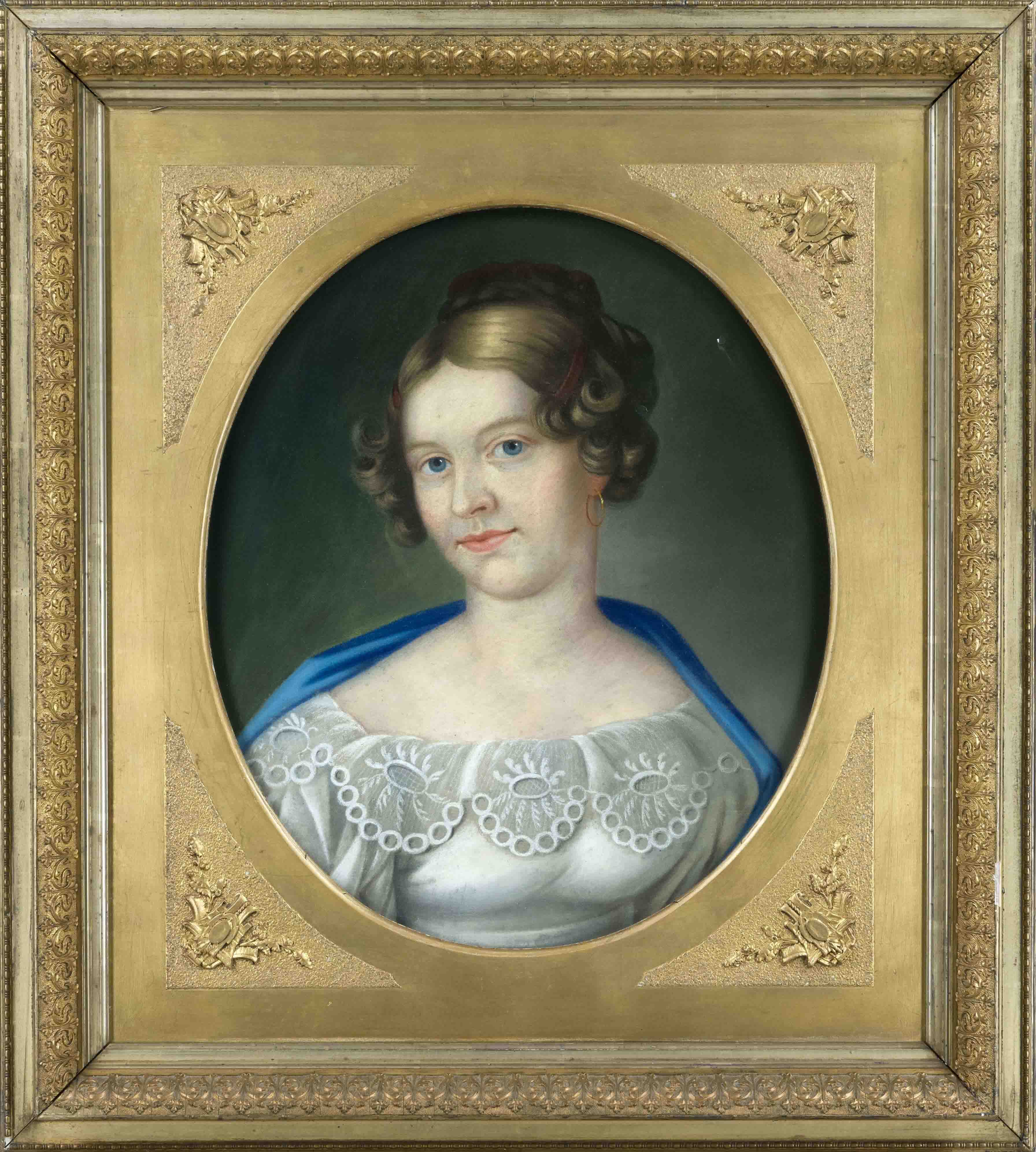 Anonymous portrait painter 1st half 19th century, Portrait of a lady, pastel chalk on paper,