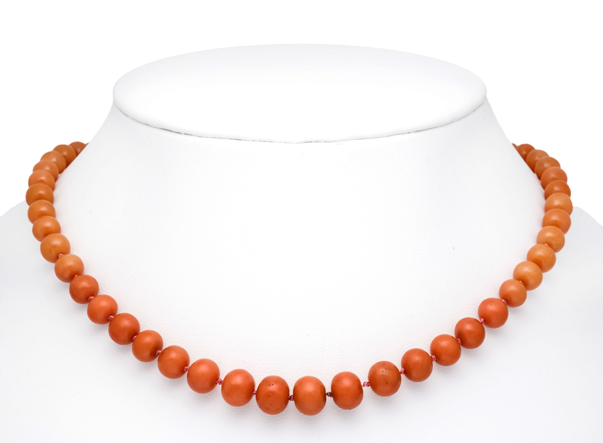 Coral necklace with spring ring, gold-plated metal, strand of coral beads 9 - 5.5 mm in a slightly