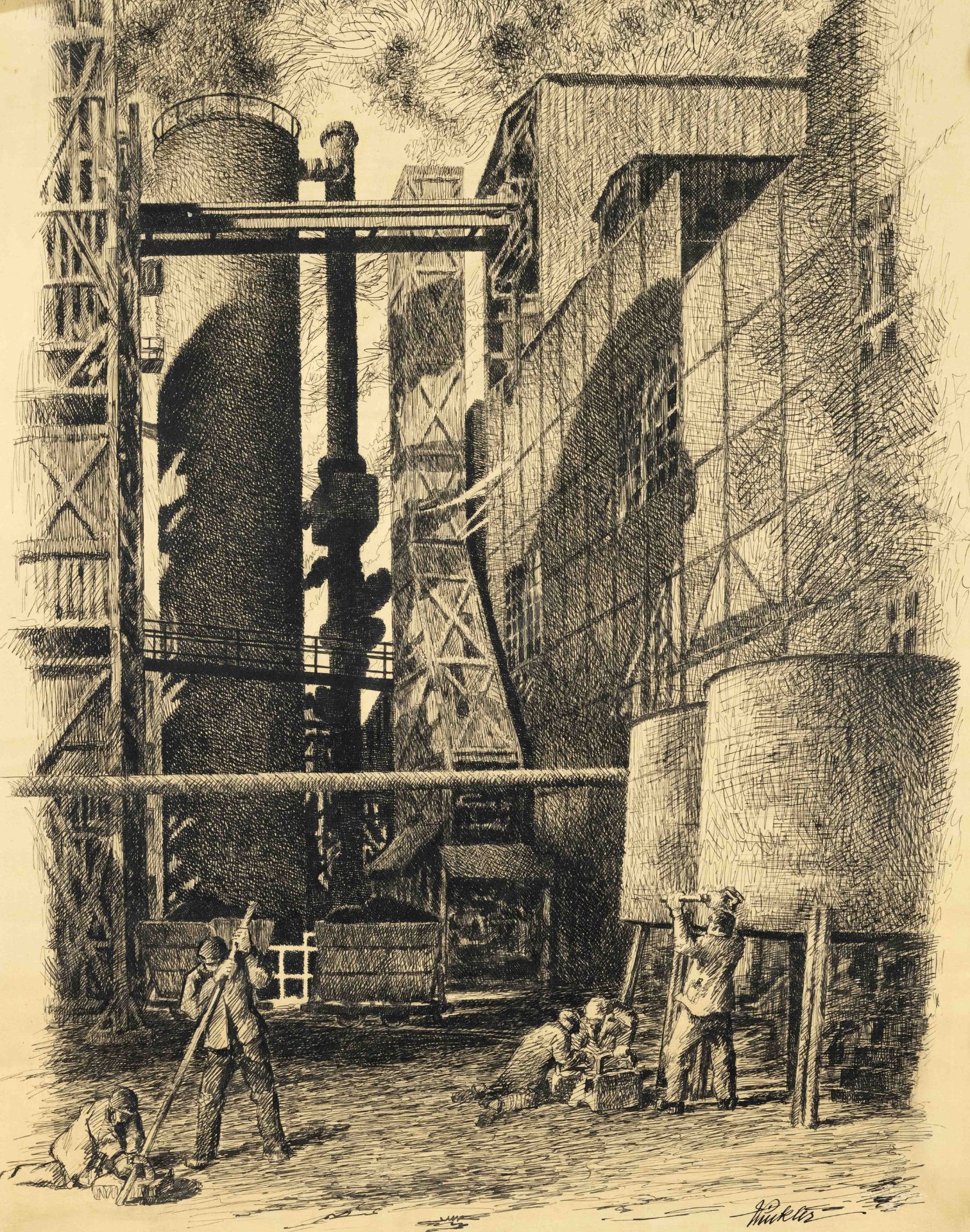 mixed lot of 6 drawings by various artists 1st half to mid 20th century with industrial and workers' - Image 3 of 6