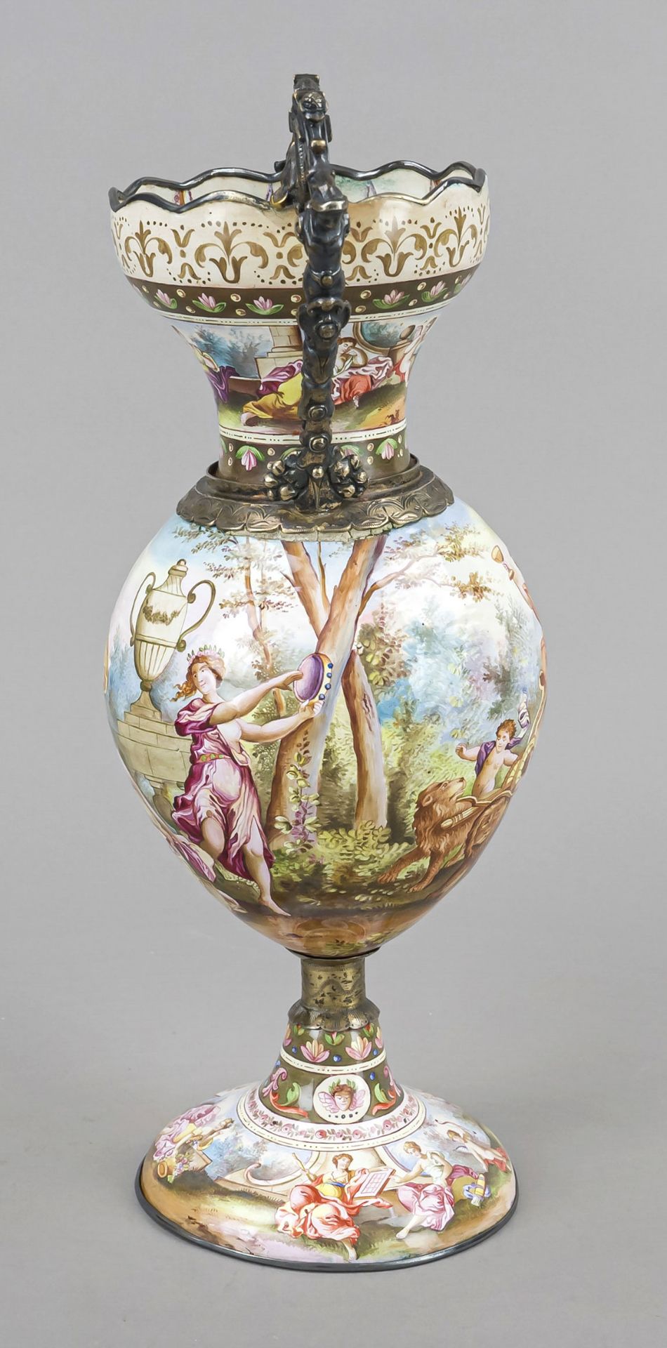 Magnificent vase, 19th century, silver (?), round base, short shaft, ovoid body, straight neck, wavy - Image 4 of 4