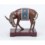 Cloisonné donkey, China, 19th century (Qing). Striding animal with slightly twisted neck,