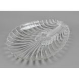 Large oval bowl, 20th century, in the shape of a shell with lobster relief, clear, partly frosted