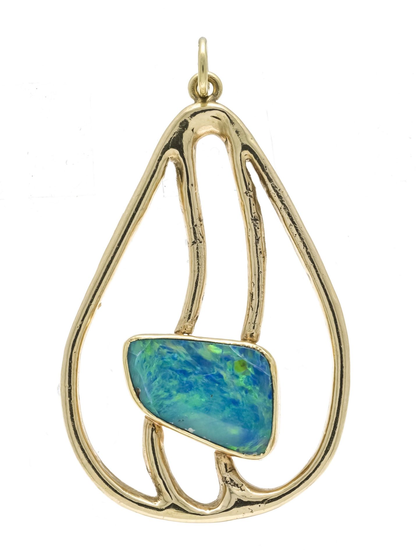 Boulder opal pendant GG 585/000 with a boulder opal 17 x 11 mm in a blue-green play of colors, l. 50