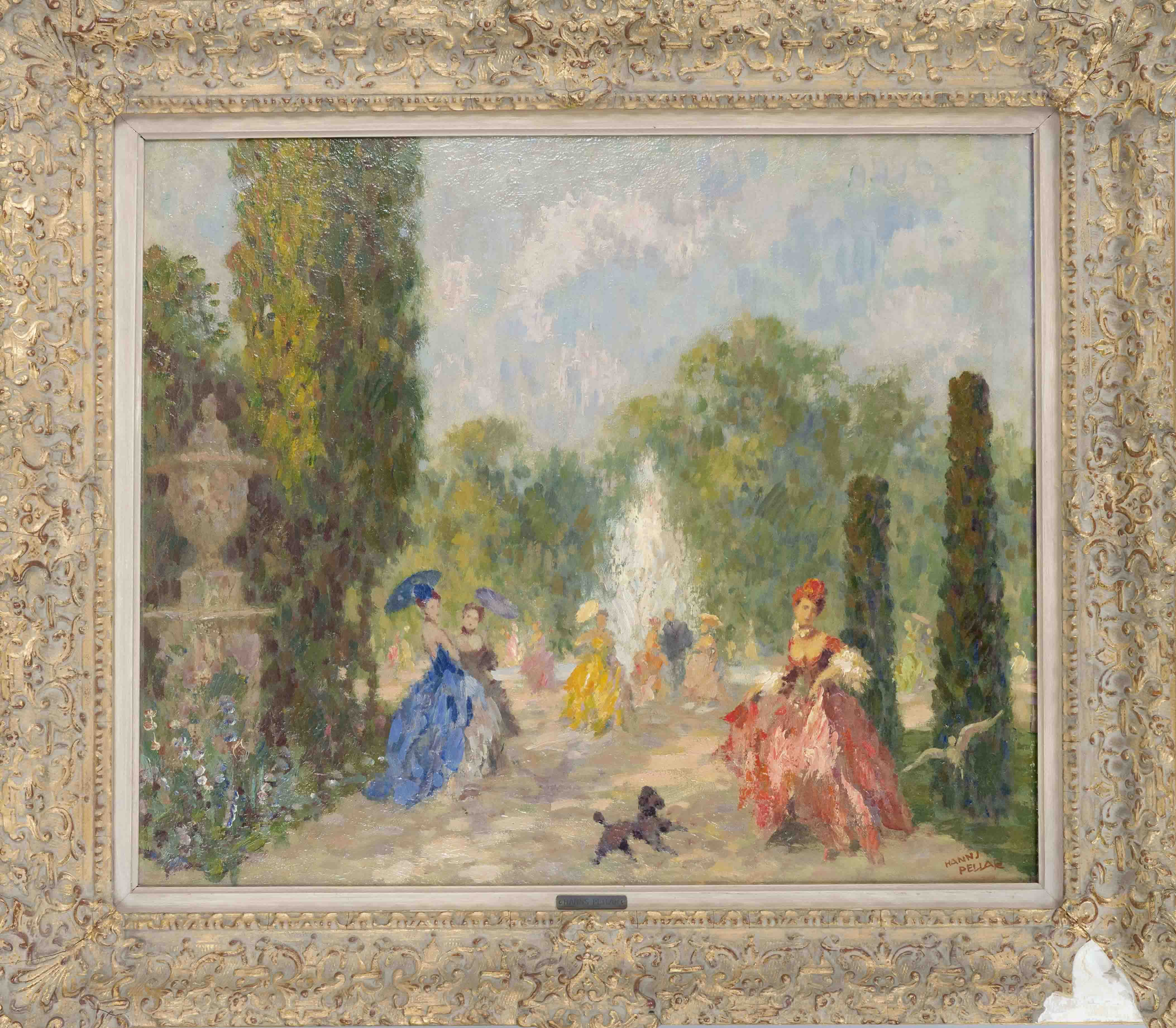 Hanns Pellar (1886-1971), Baroque Society in the Park, oil on hardboard, signed lower right, 50 x 60