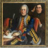 South German painter c. 1750, portrait of a French hussar officer compiling a billeting list in