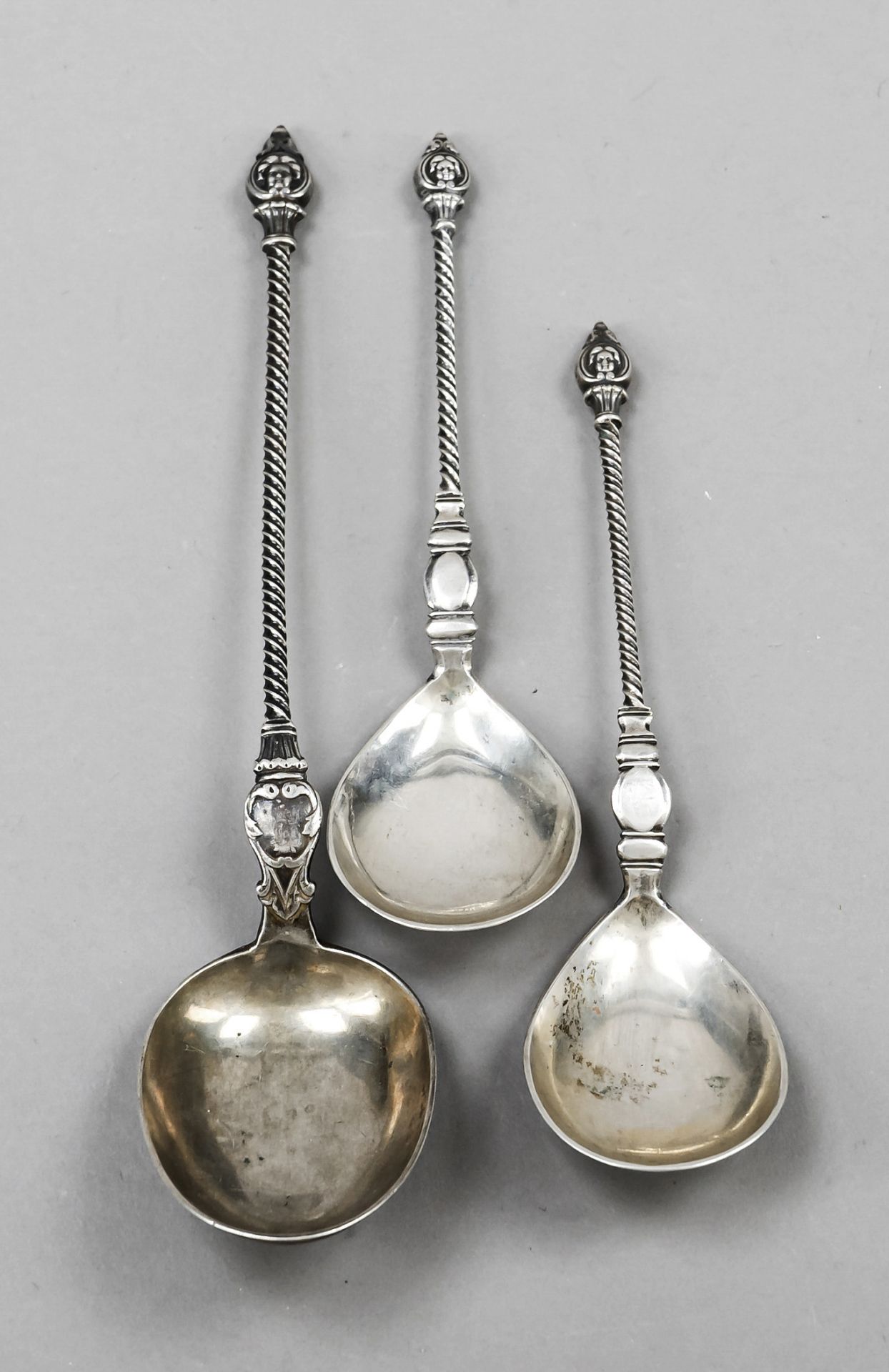 Three spoons, 1x Denmark, 1873, hallmark Simon Groth, maker's mark F. Dahl, silver 830/000, 2x