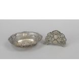 Oval openwork bowl, German, 20th century, silver 800/000, curved form, the rim richly pierced, the